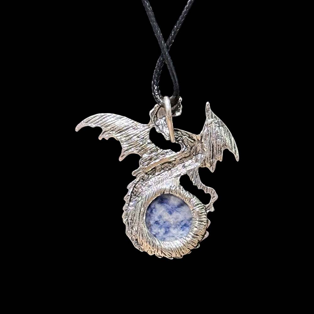 Sunset Sodalite Dragon Pendant Black Cord Necklace - Picture 2 of 3